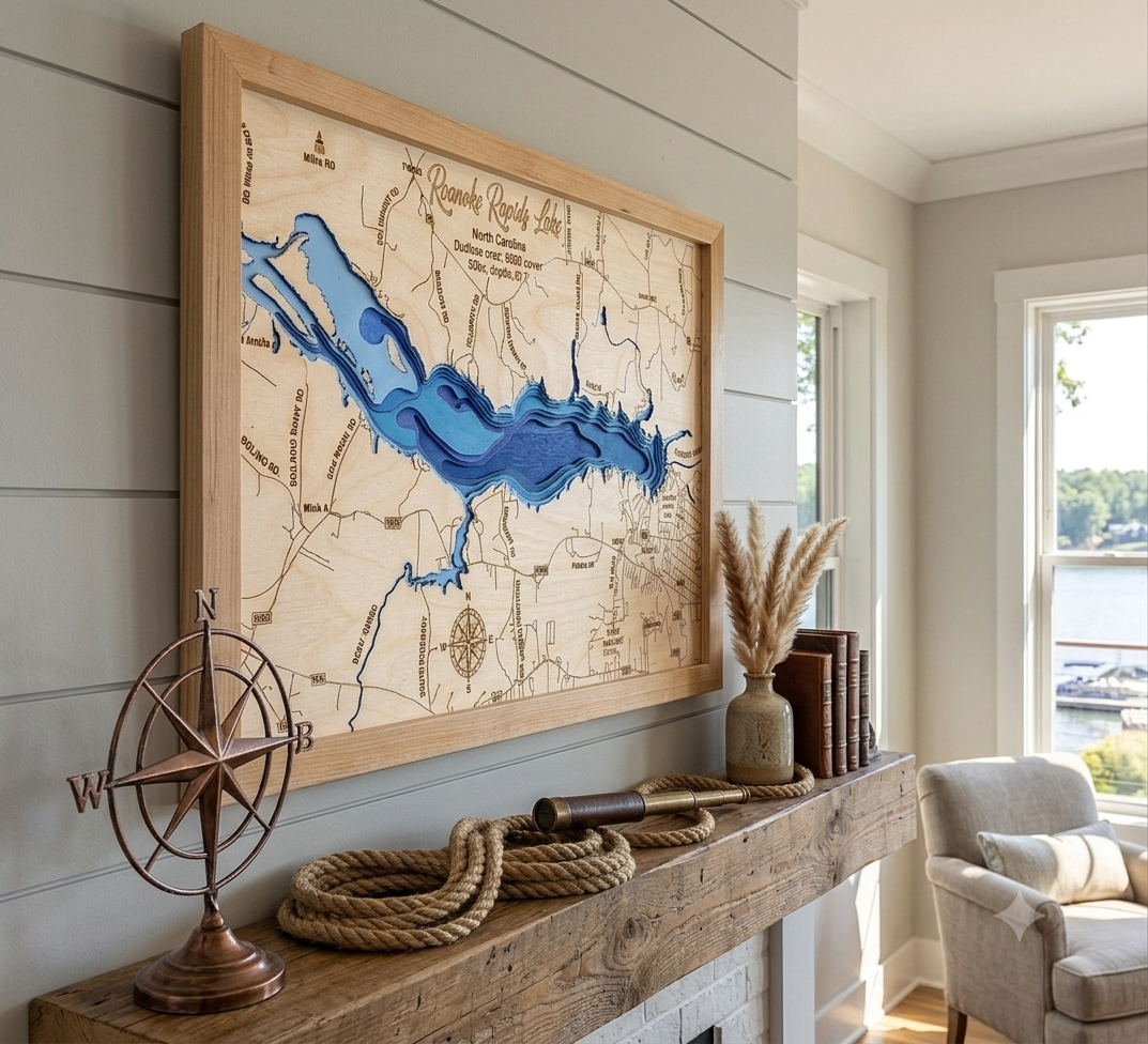 Roanoke Rapids Lake — 3D Bathymetric Map