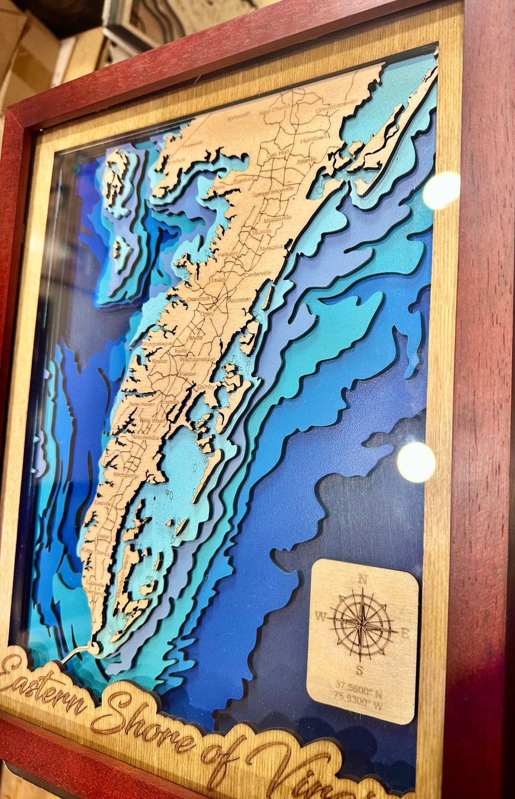 Eastern Shore of Virginia Bathymetric Map — 11x14 Mahogany Frame