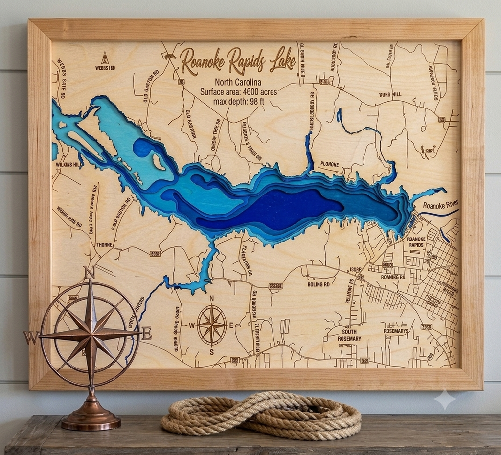 Roanoke Rapids Lake — 3D Bathymetric Map