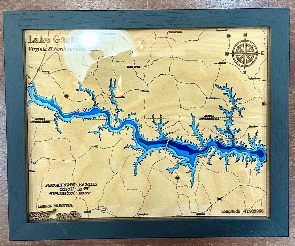8x10 Lake Gaston Bathymetric Map