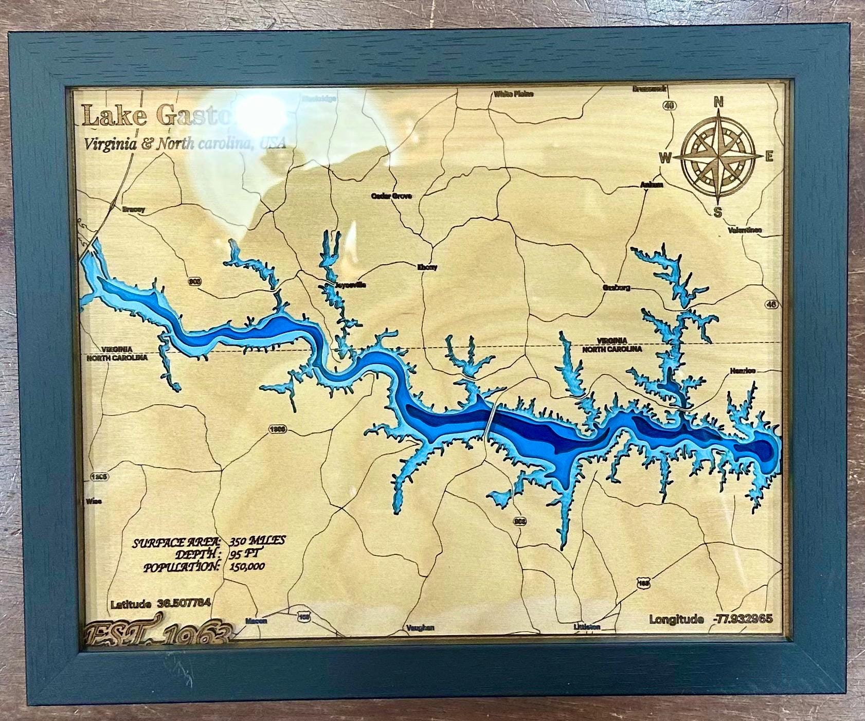 8x10 Lake Gaston Bathymetric Map
