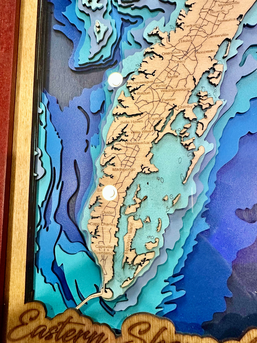 Eastern Shore of Virginia Bathymetric Map — 11x14 Mahogany Frame