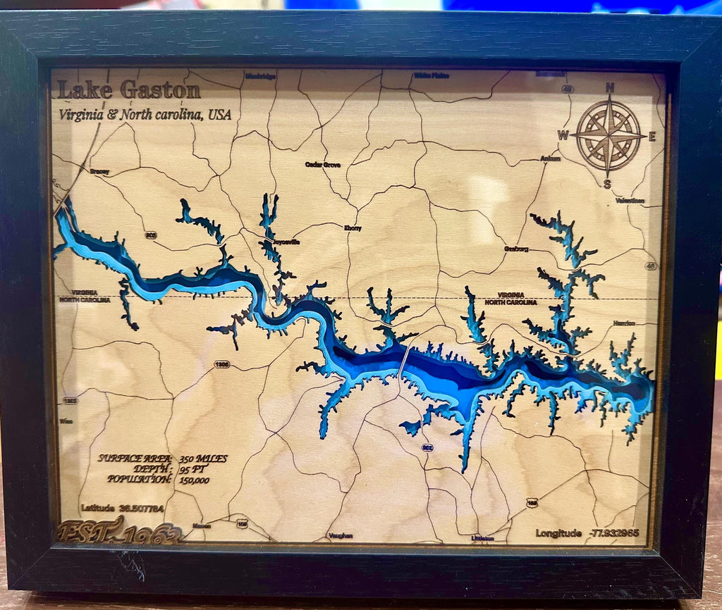 8x10 Lake Gaston Bathymetric Map