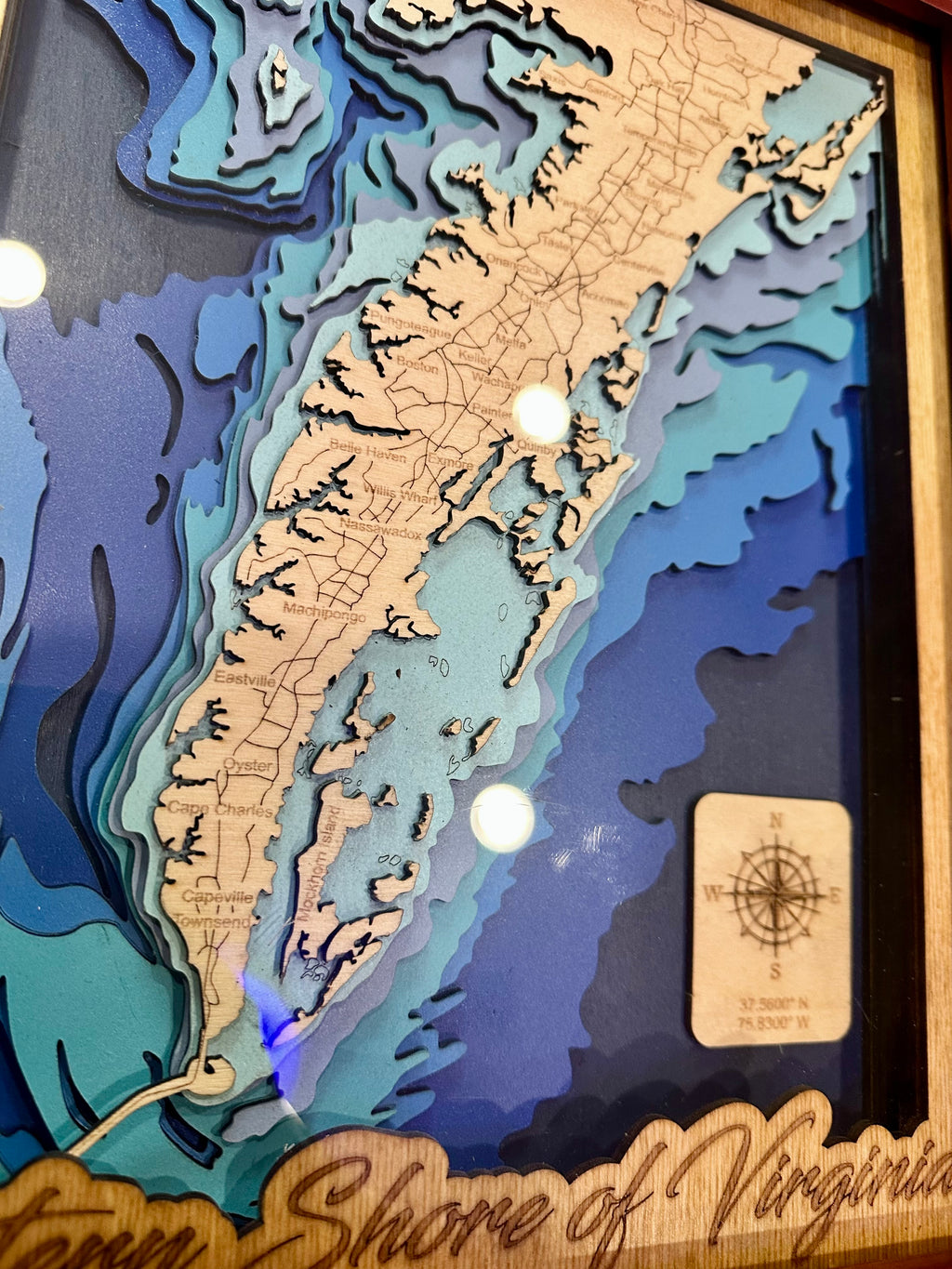 Eastern Shore of Virginia Bathymetric Map — 11x14 Mahogany Frame