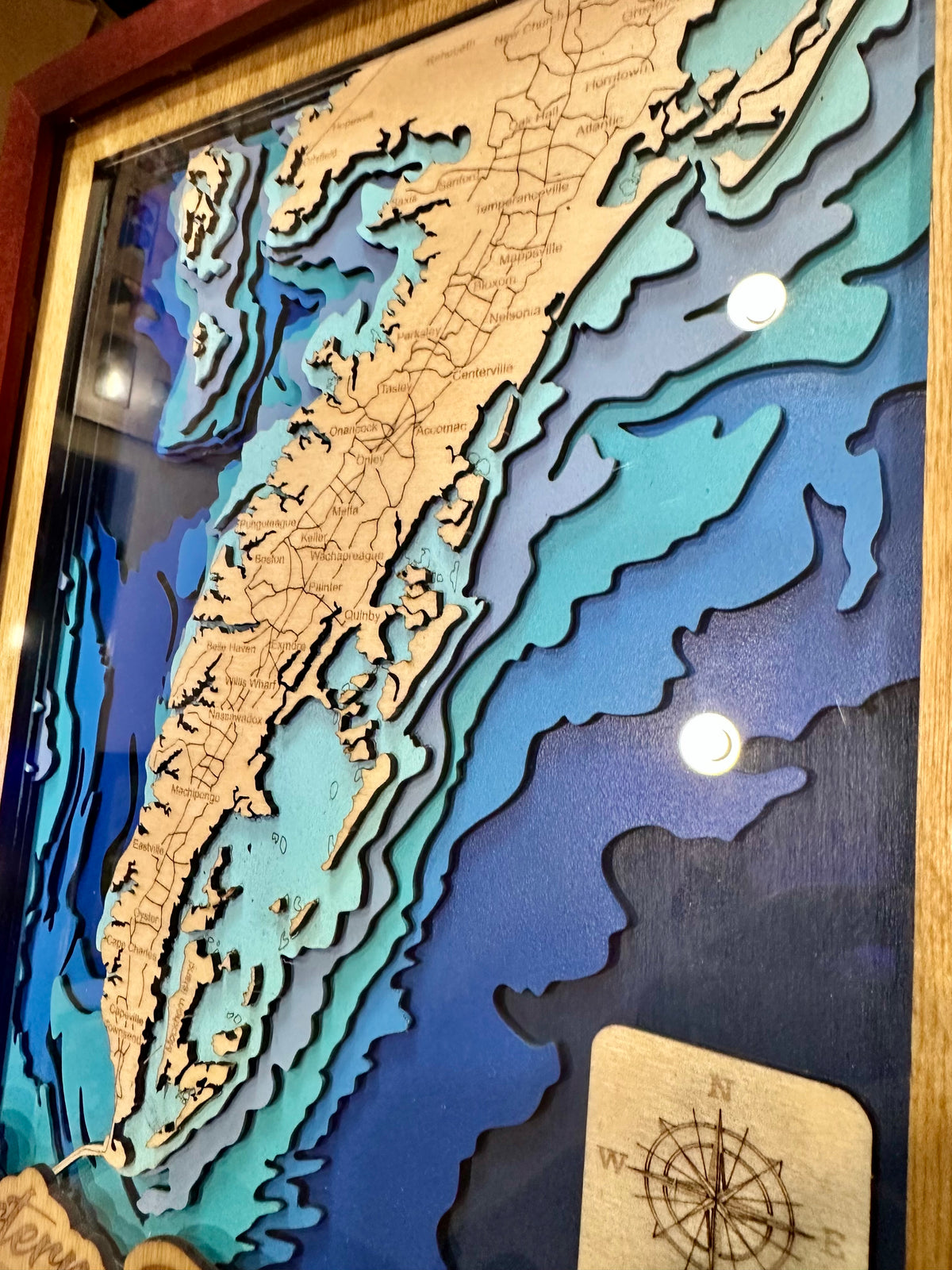 Eastern Shore of Virginia Bathymetric Map — 11x14 Mahogany Frame