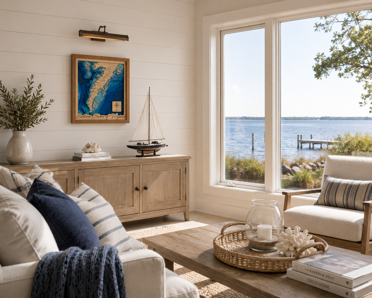 Eastern Shore of Virginia Bathymetric Map — 11x14 Mahogany Frame
