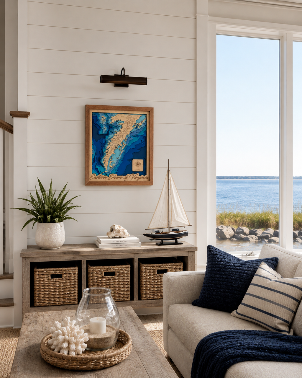 Eastern Shore of Virginia Bathymetric Map — 11x14 Mahogany Frame