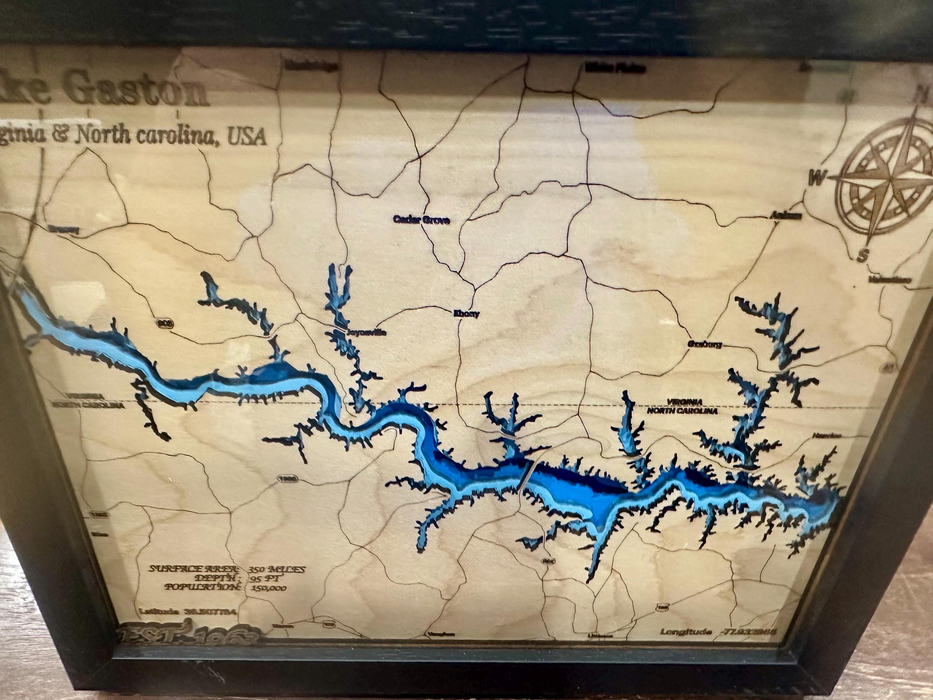 8x10 Lake Gaston Bathymetric Map