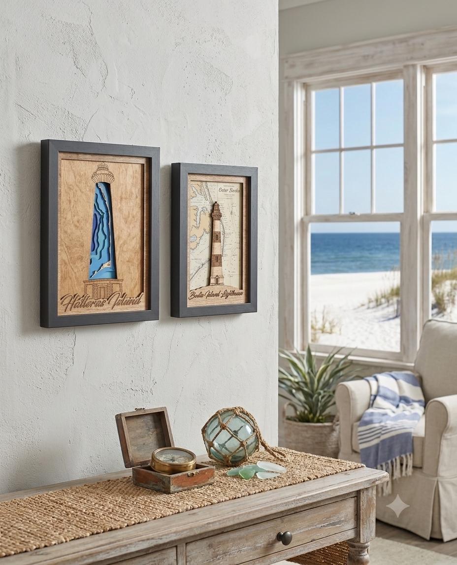 Cape Hatteras Lighthouse Map | 3D Bathymetric | OBX Wall Art