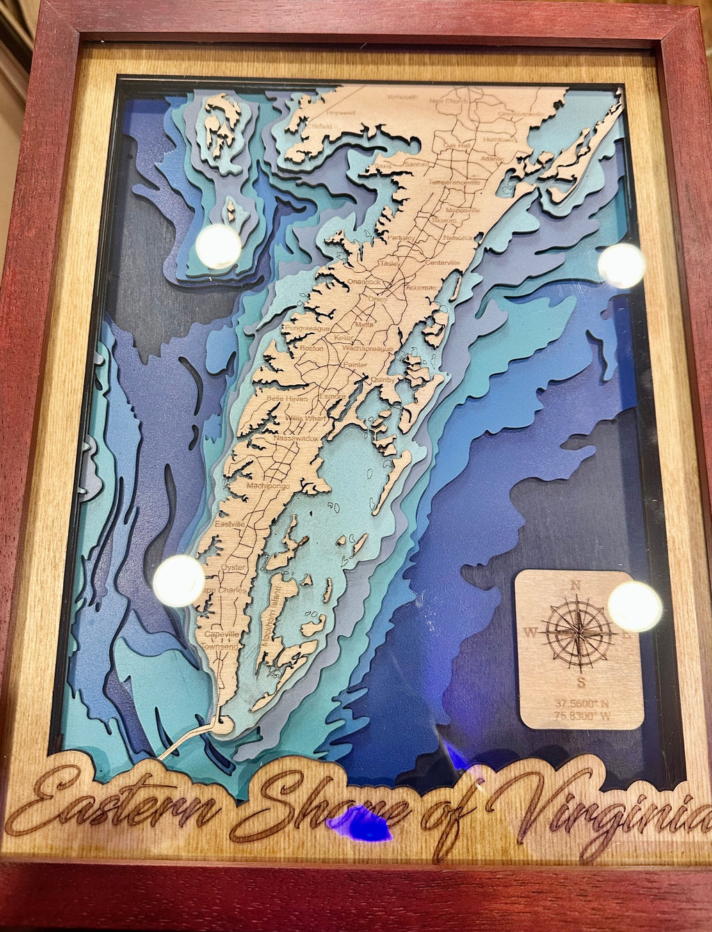 Eastern Shore of Virginia Bathymetric Map — 11x14 Mahogany Frame