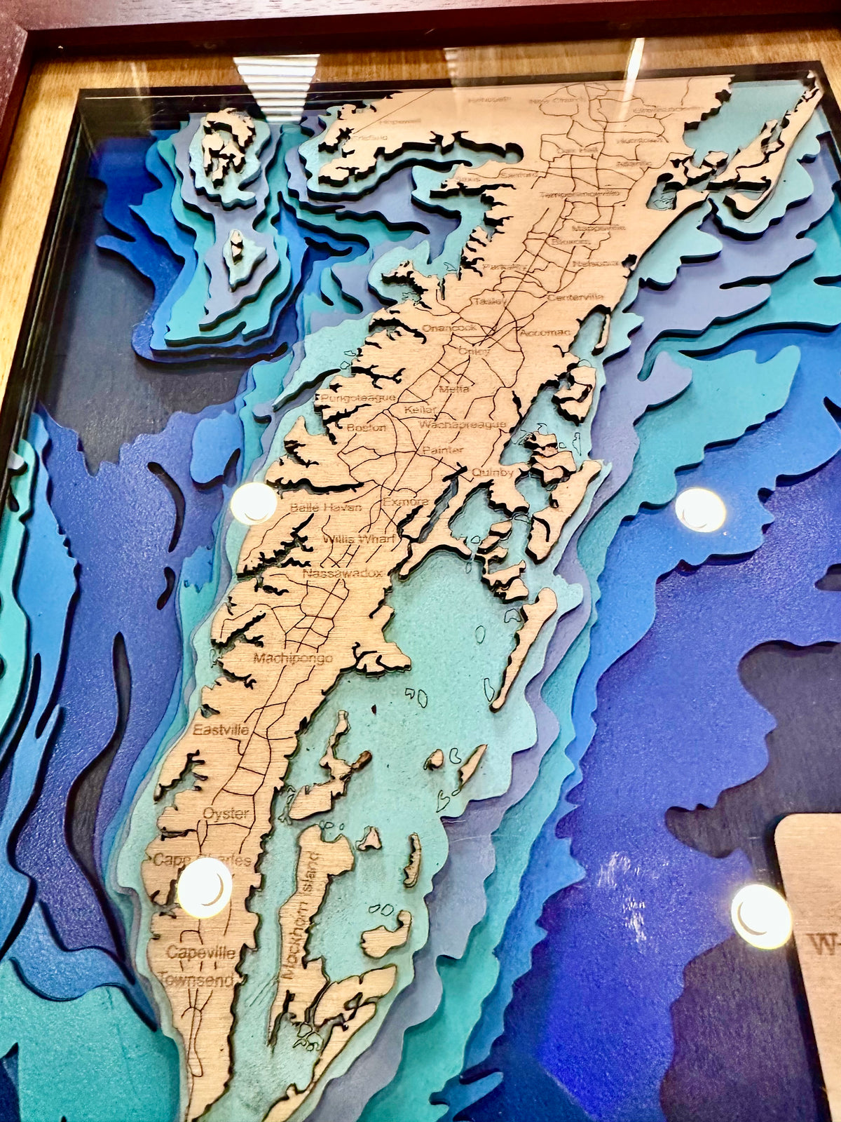 Eastern Shore of Virginia Bathymetric Map — 11x14 Mahogany Frame