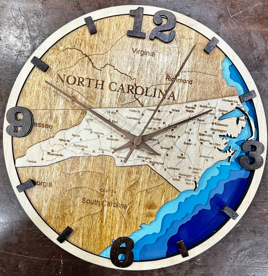 10” 3D Bathymetric North Carolina Map Clock