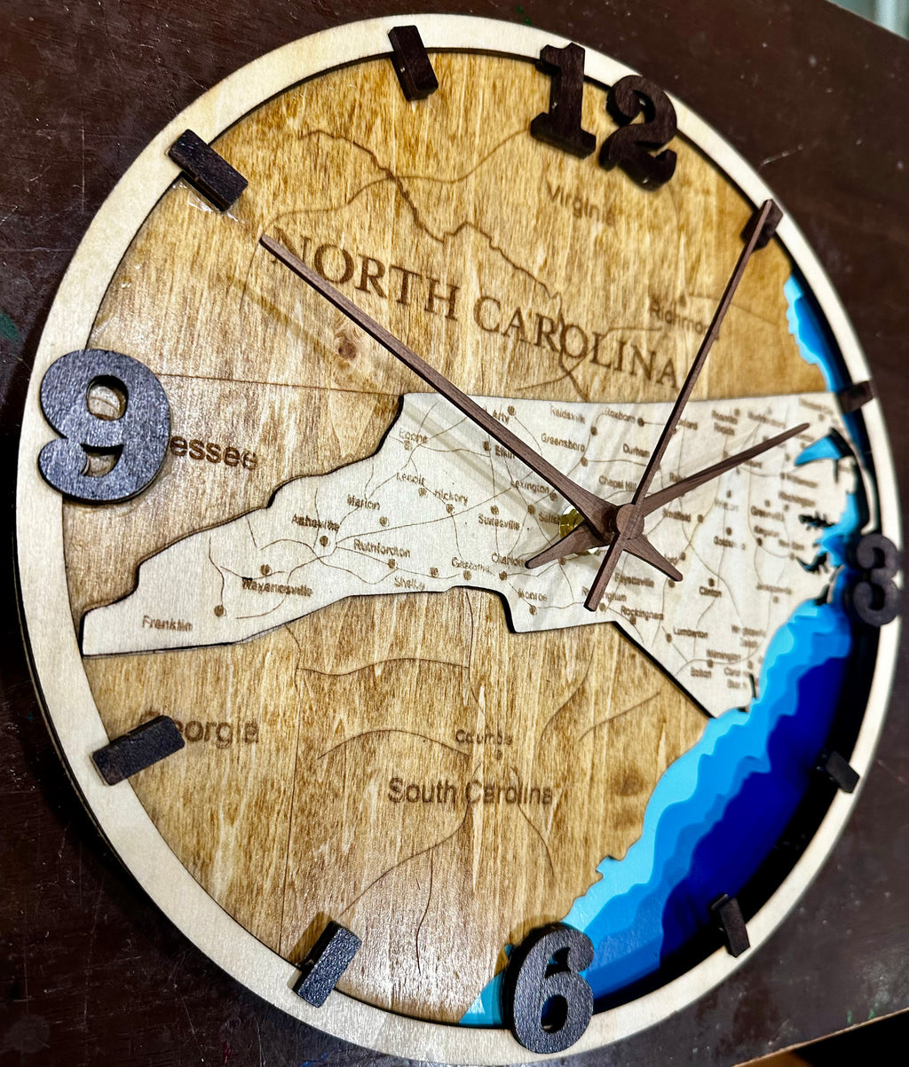 10” 3D Bathymetric North Carolina Map Clock