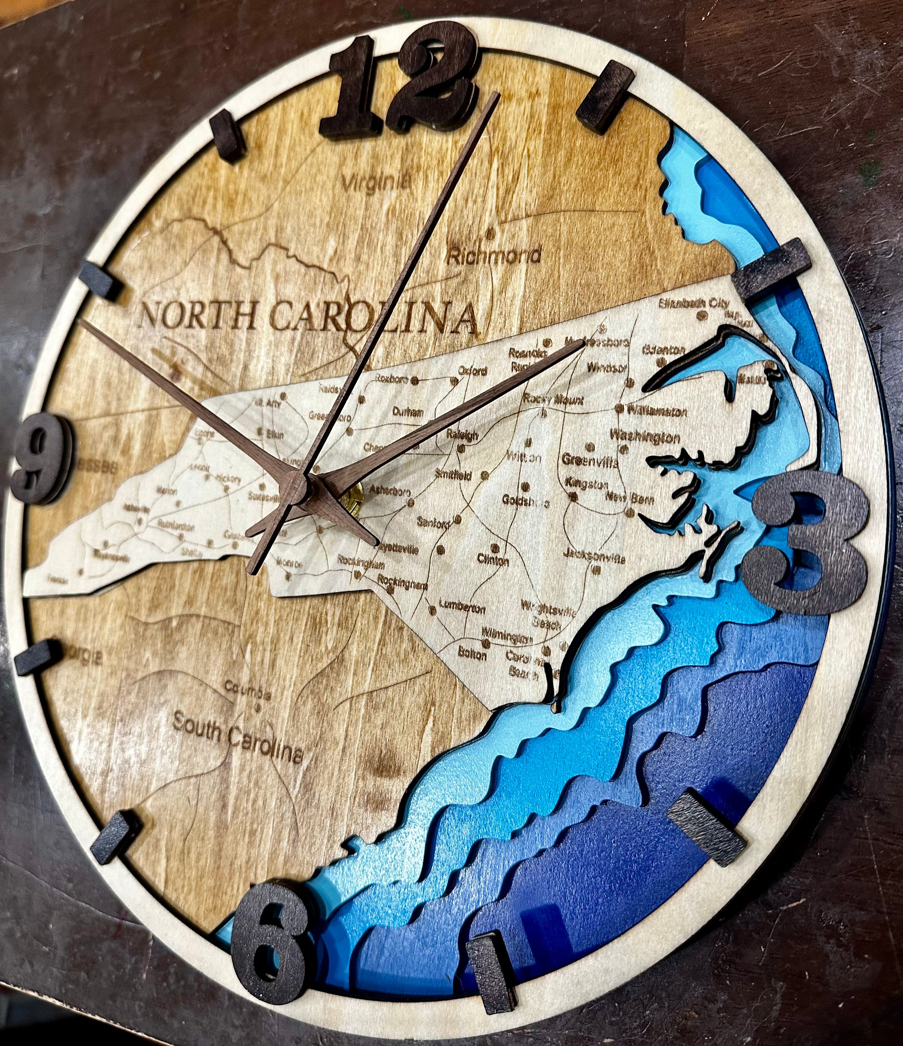10” 3D Bathymetric North Carolina Map Clock