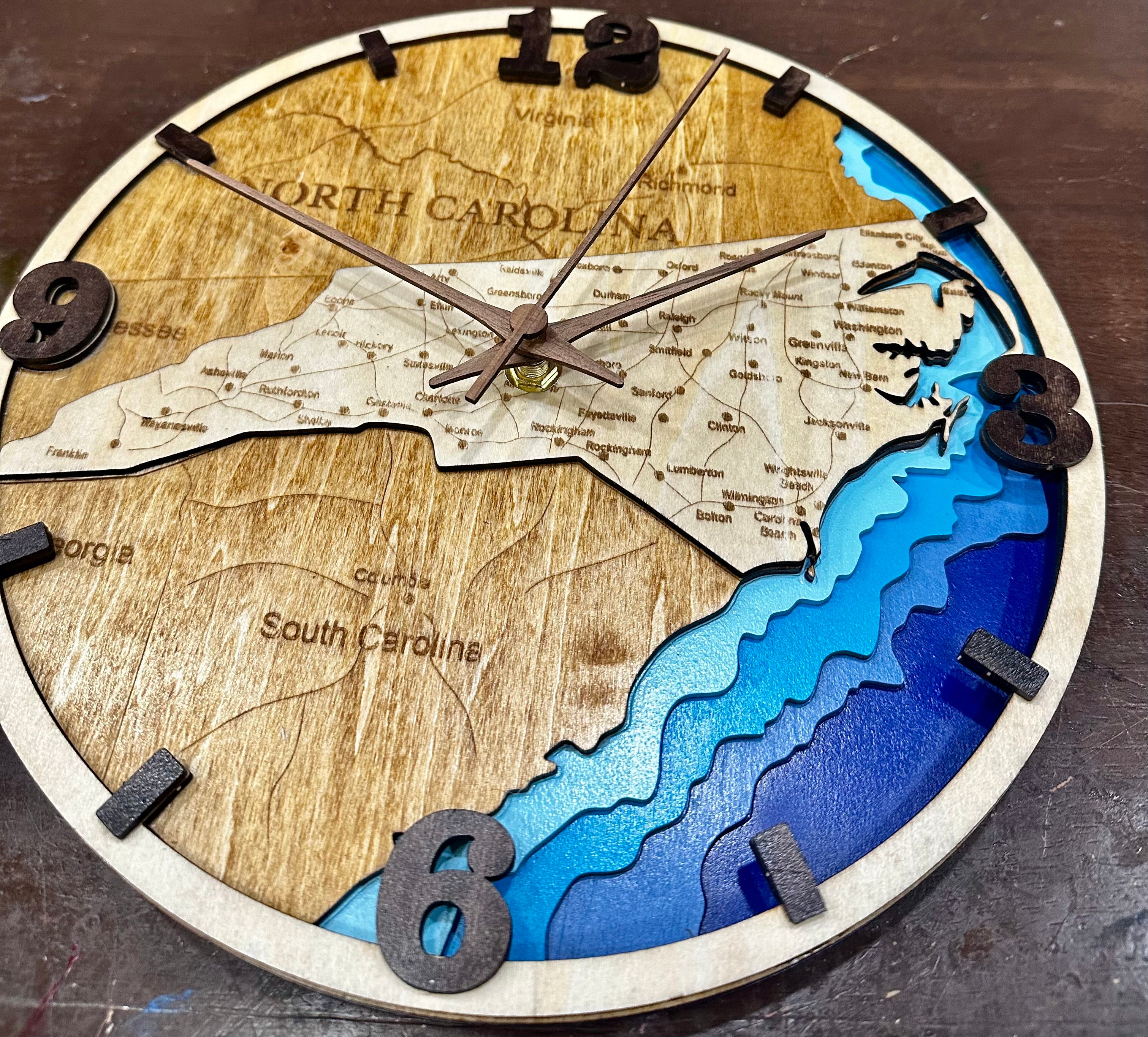 10” 3D Bathymetric North Carolina Map Clock