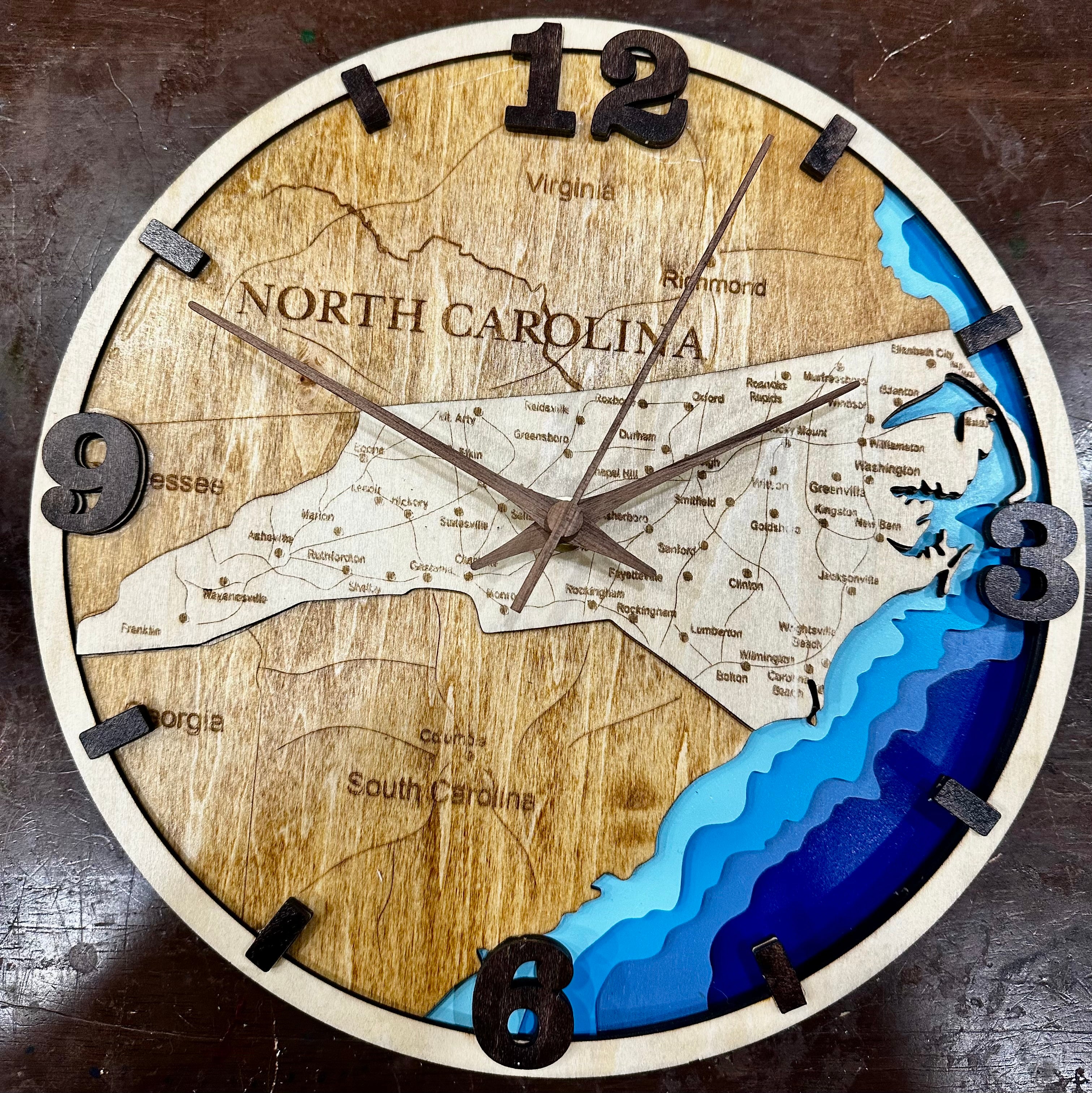10” 3D Bathymetric North Carolina Map Clock
