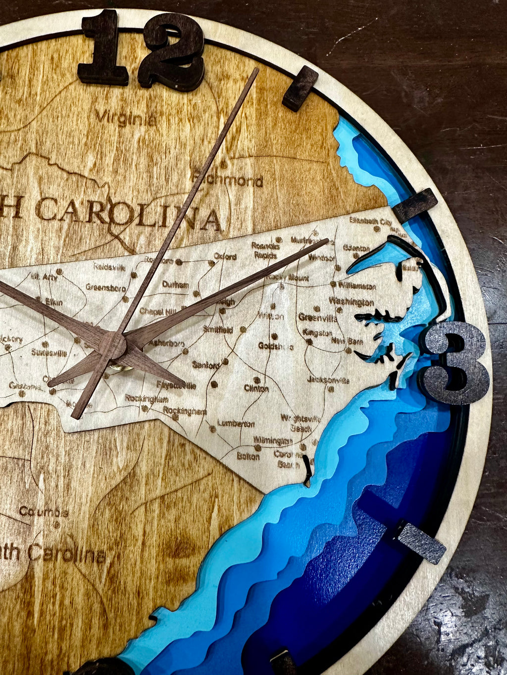 10” 3D Bathymetric North Carolina Map Clock