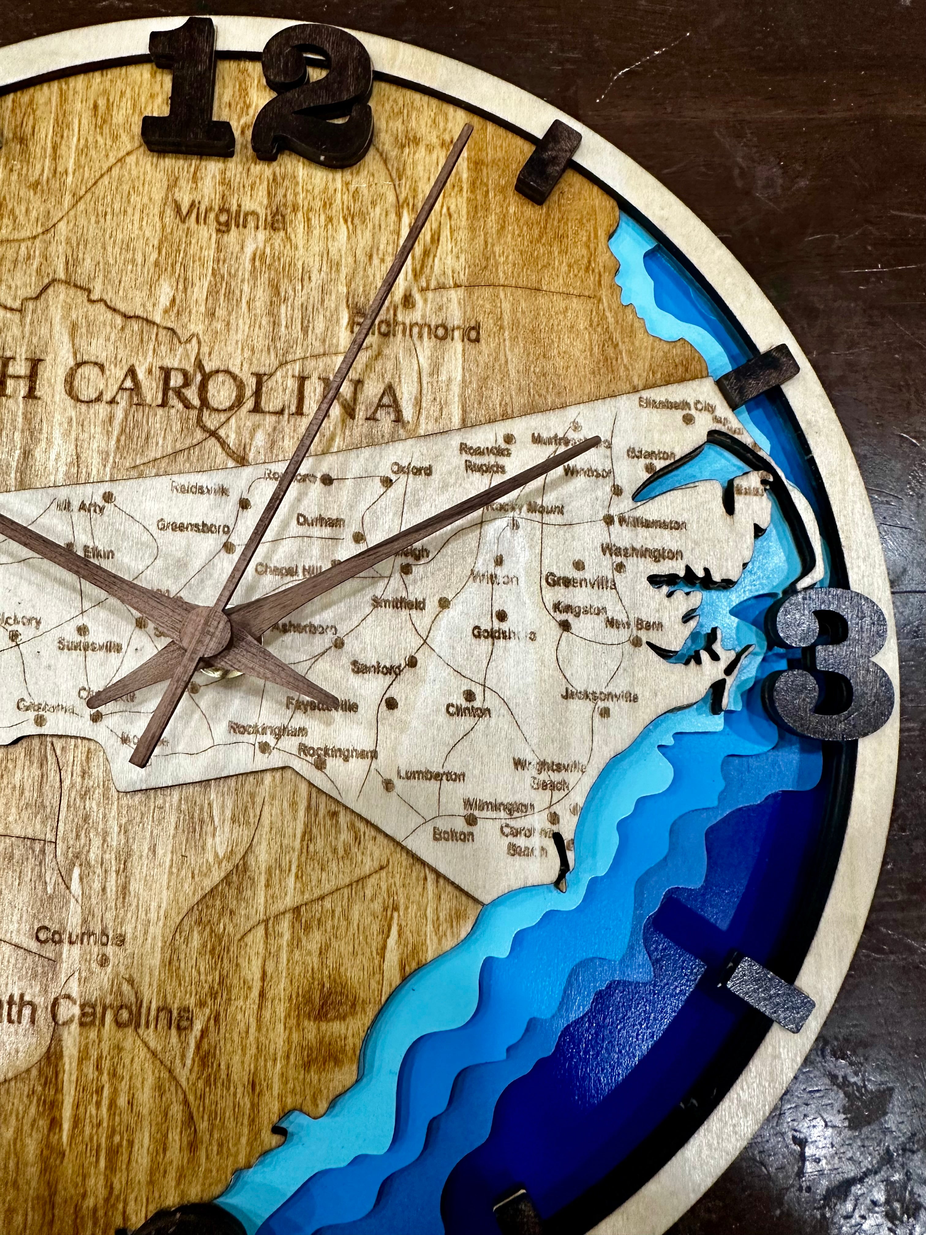 10” 3D Bathymetric North Carolina Map Clock