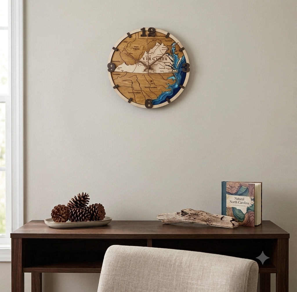 10” 3D Bathymetric North Carolina Map Clock