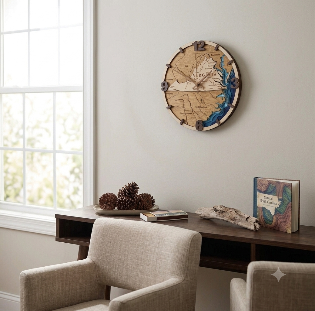 10” 3D Bathymetric North Carolina Map Clock