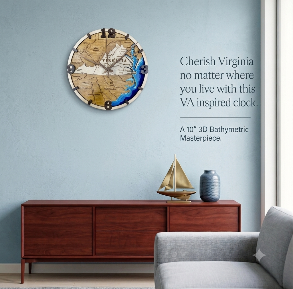 10” 3D Bathymetric North Carolina Map Clock