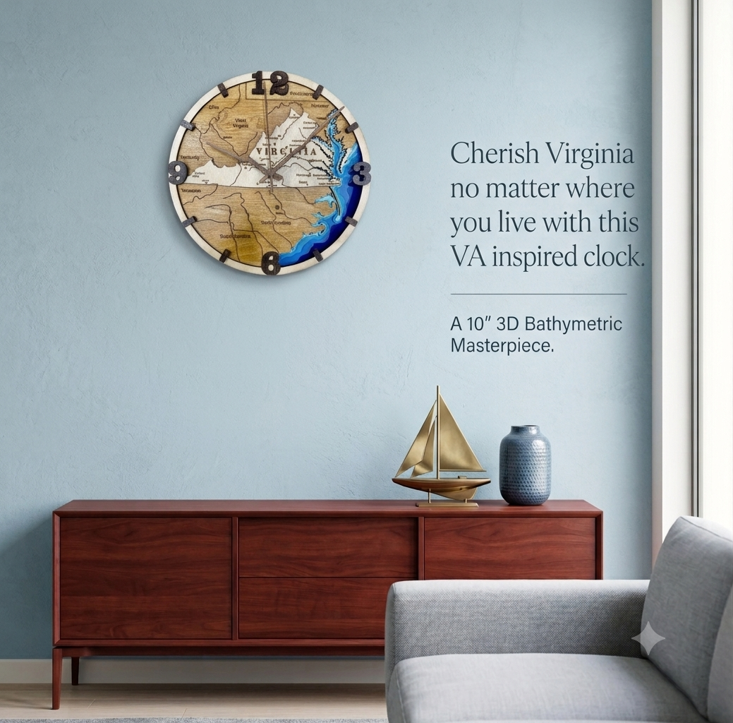 10” 3D Bathymetric North Carolina Map Clock