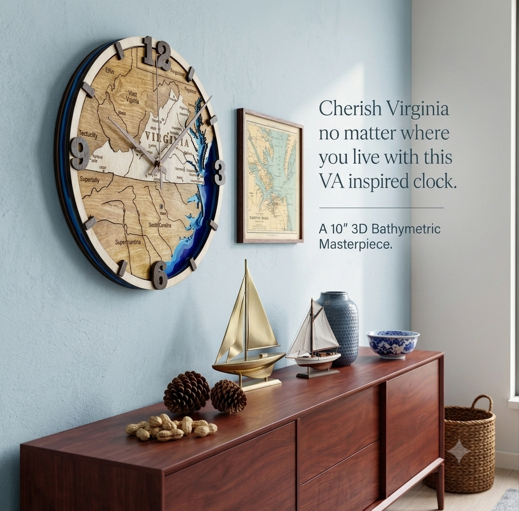10” 3D Bathymetric North Carolina Map Clock