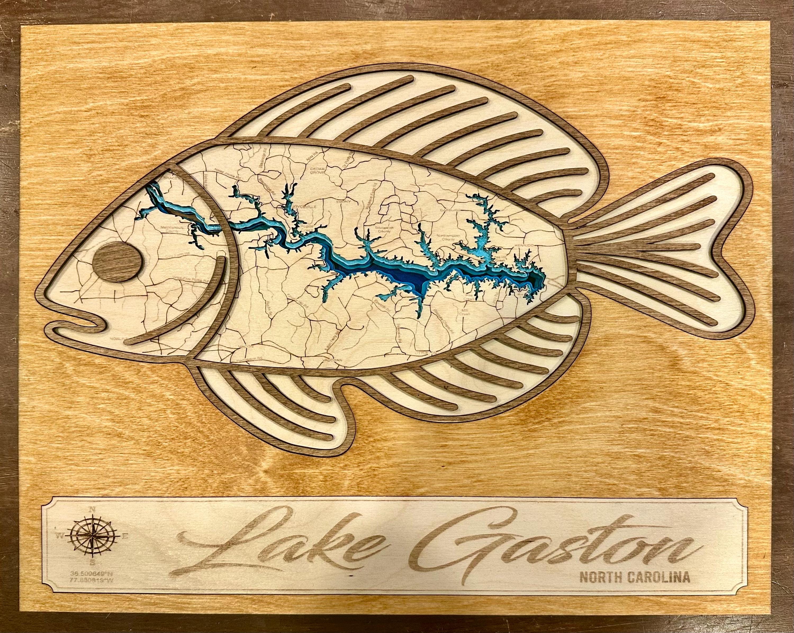 Fishing inspired 3D map of Lake Gaston