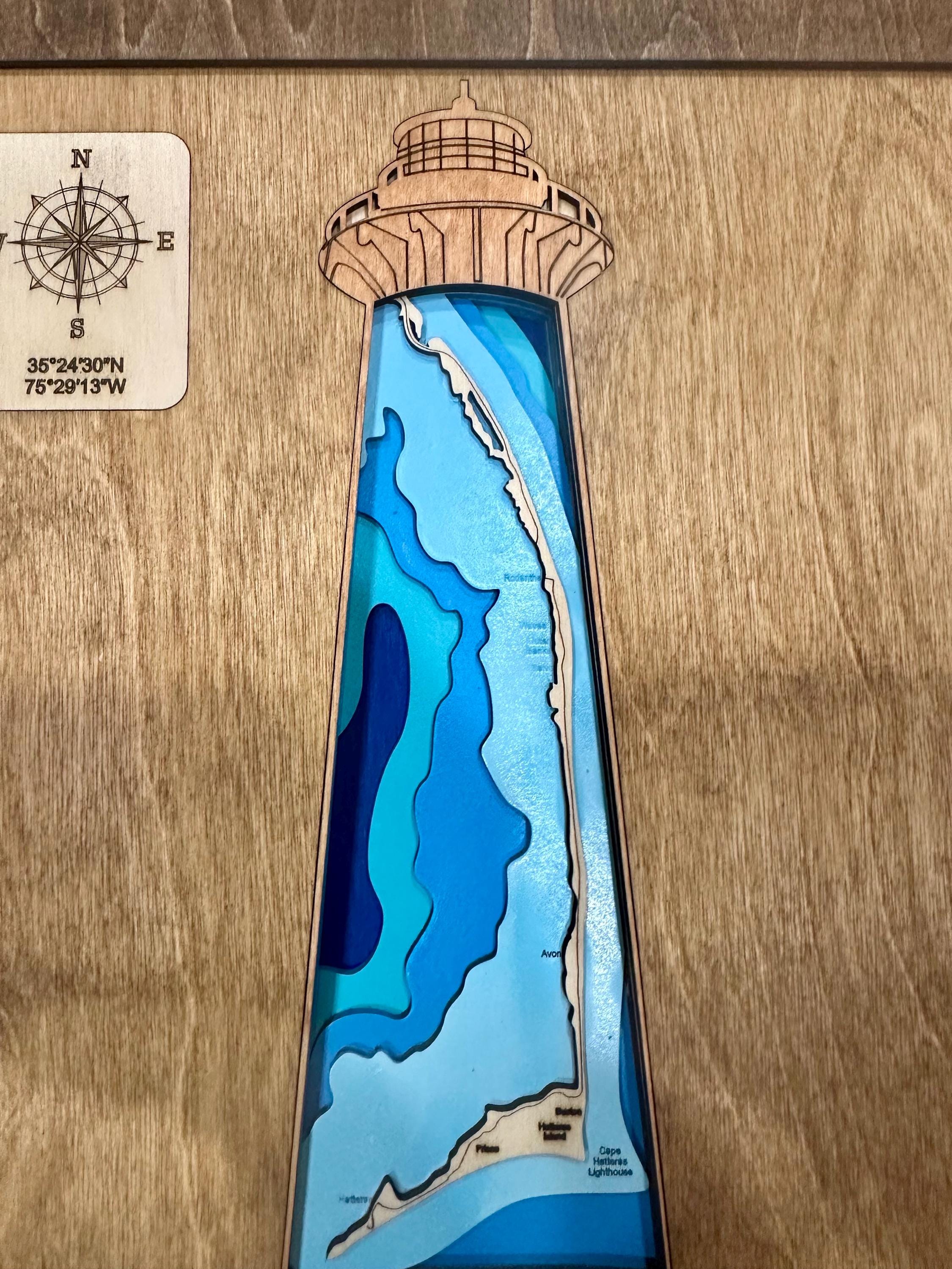 Cape Hatteras Lighthouse Map | 3D Bathymetric | OBX Wall Art