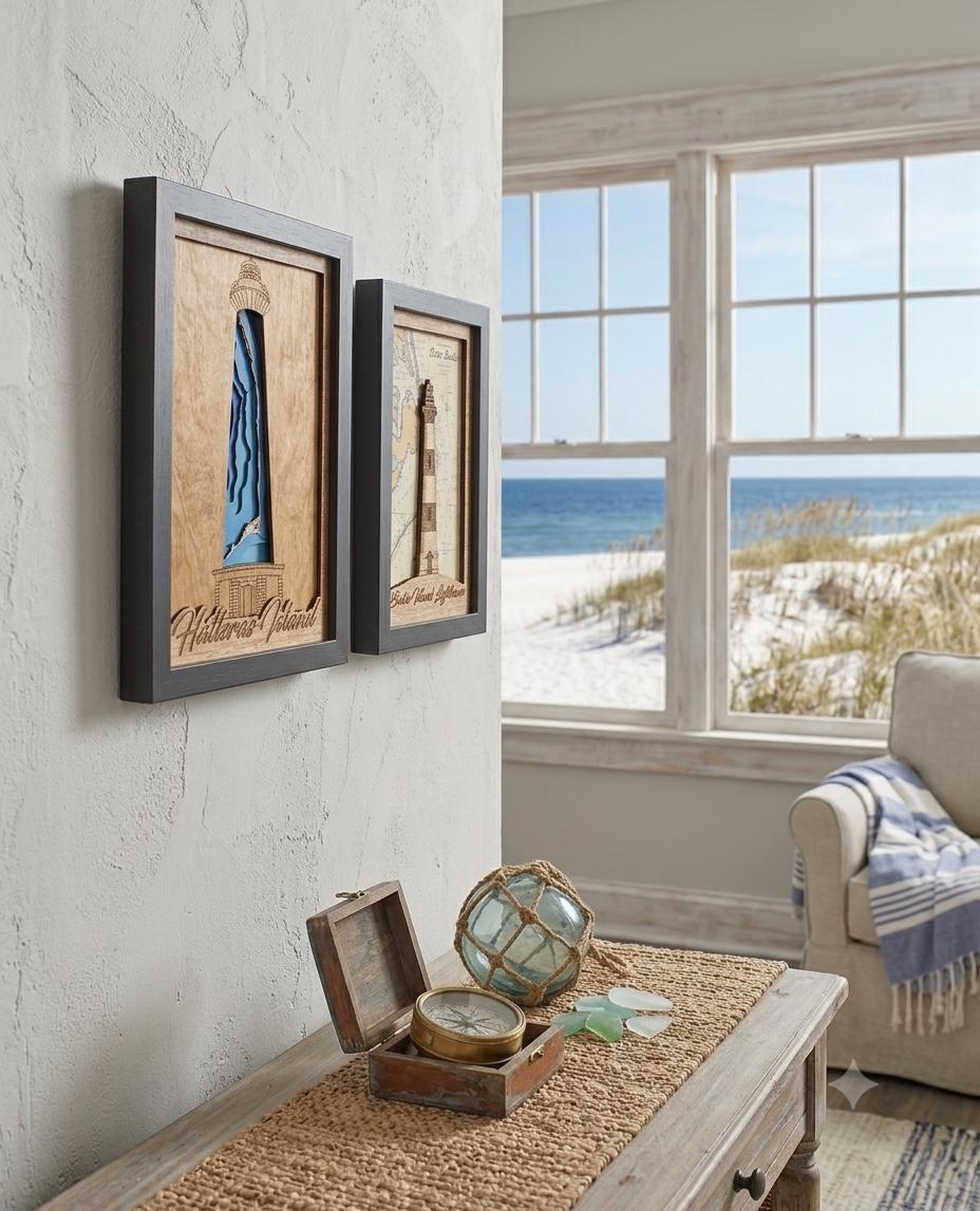 Cape Hatteras Lighthouse Map | 3D Bathymetric | OBX Wall Art