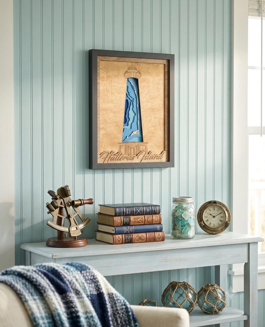 Cape Hatteras Lighthouse Map | 3D Bathymetric | OBX Wall Art