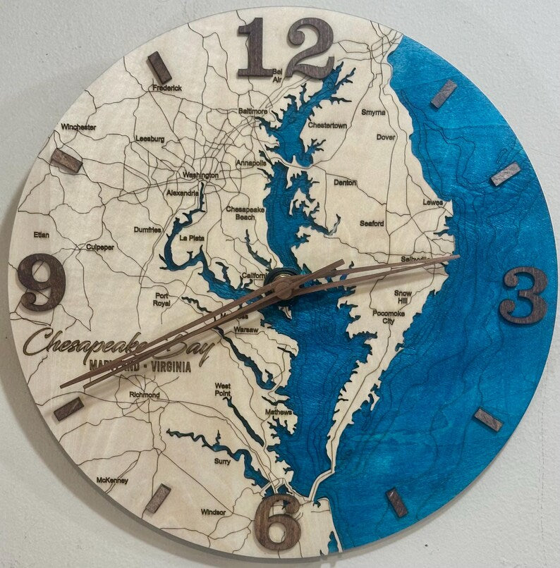 Chesapeake Bay clock with engraved city names