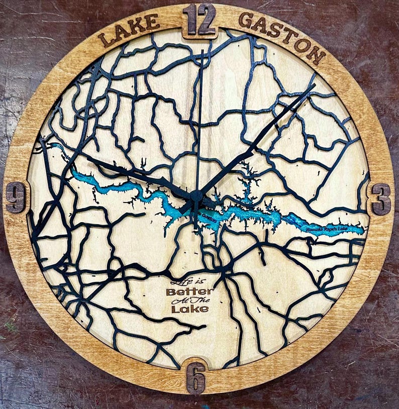 Lake Gaston round wood wall clock