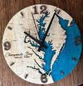 Chesapeake Bay wood map clock with blue water