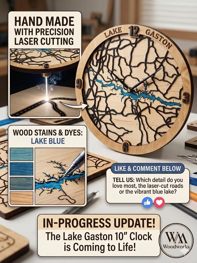 Lake Gaston wood map clock