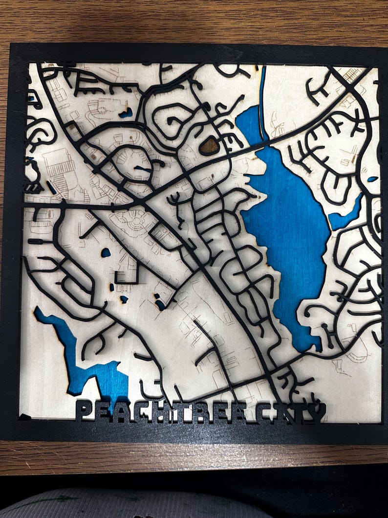 Peachtree City layered map with black frame