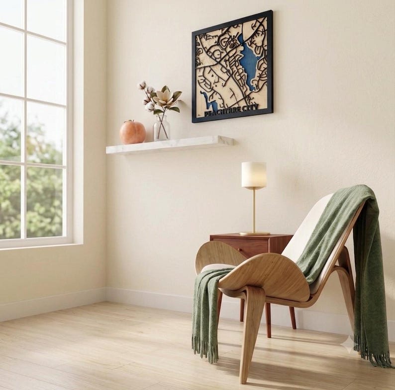 Peachtree City layered map on the wall