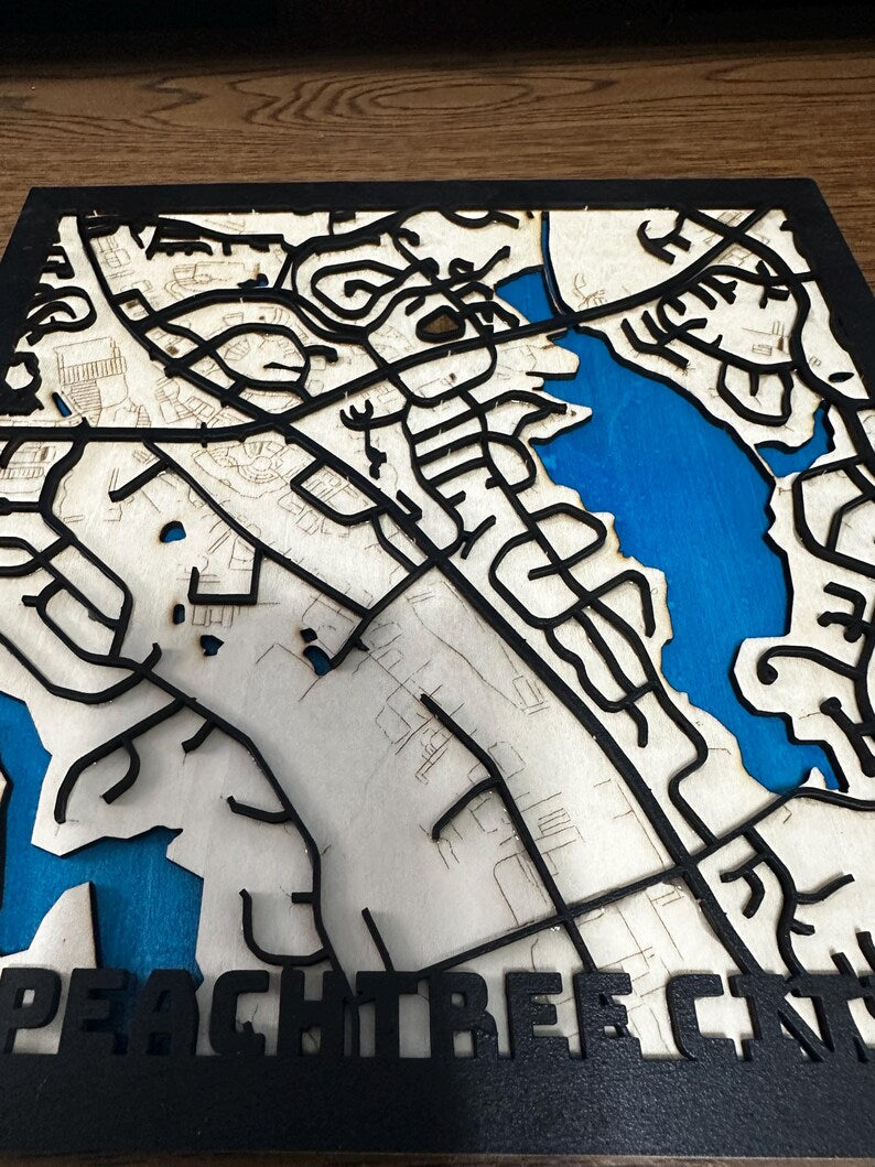 Peachtree City wood wall art detail