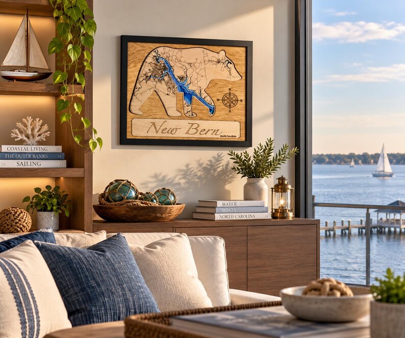 New Bern layered wood map side view