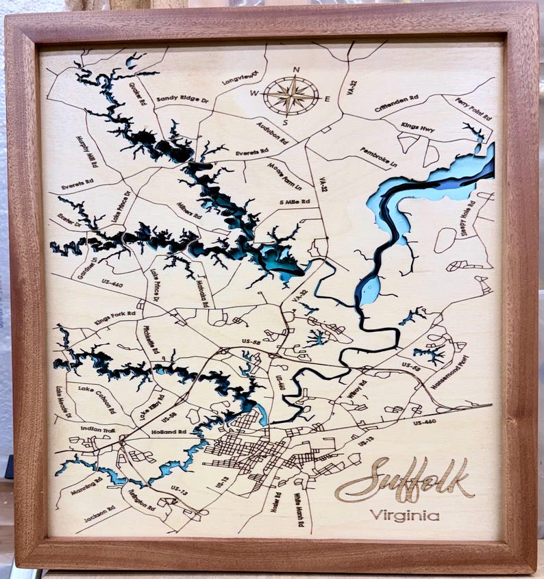 Suffolk wood map on the wall