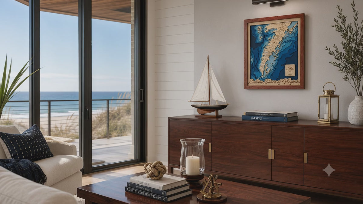 Eastern Shore of Virginia Bathymetric Map — 11x14 Mahogany Frame