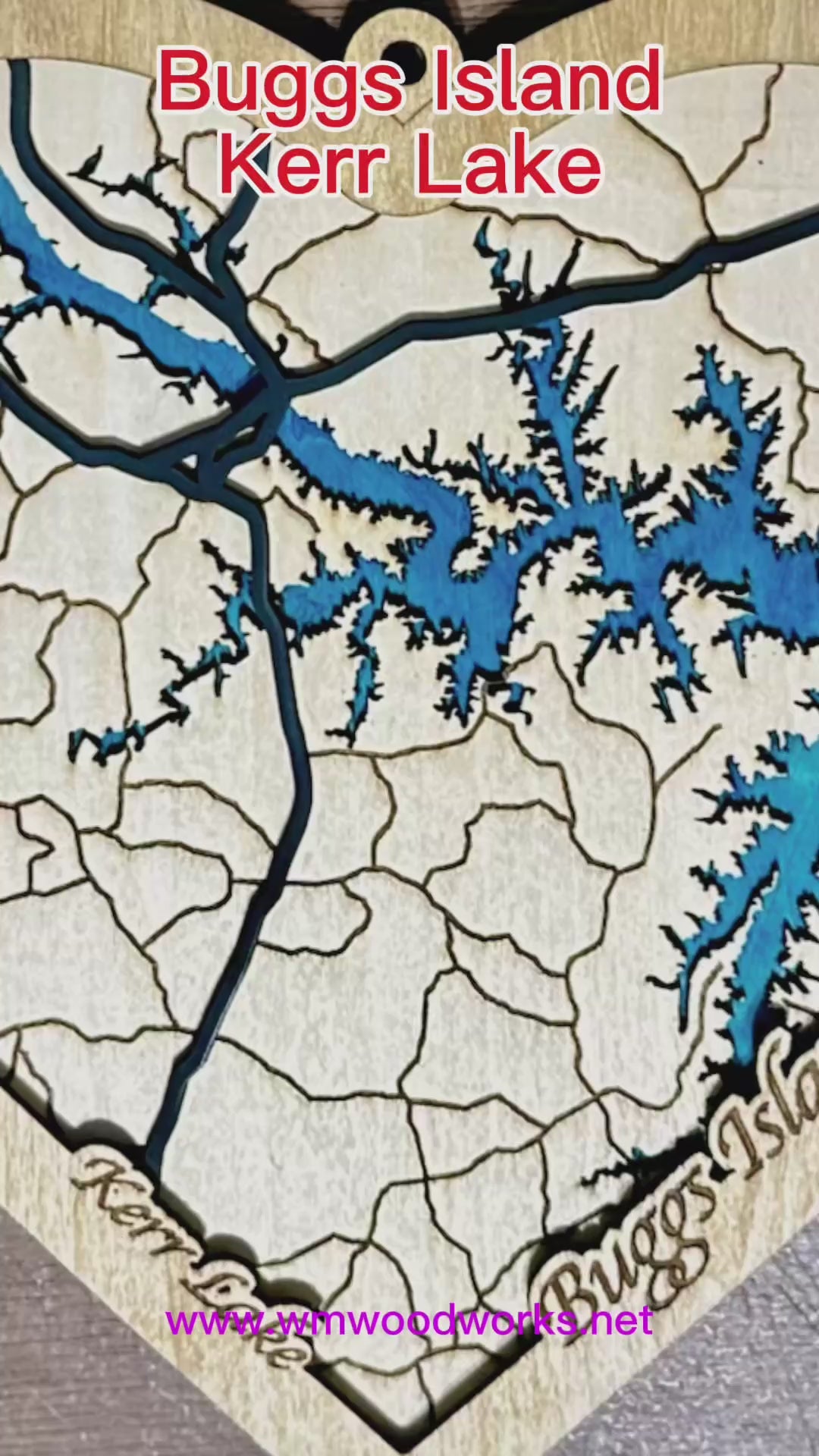 Kerr Lake 3D Wood Map | Heart Shaped | Buggs Island Lake Art