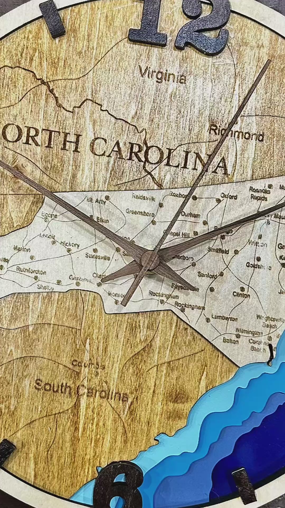 10” 3D Bathymetric North Carolina Map Clock