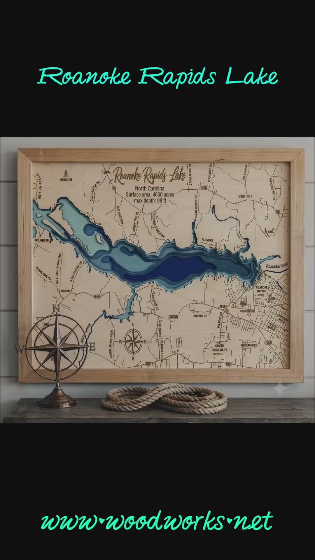 Roanoke Rapids Lake — 3D Bathymetric Map